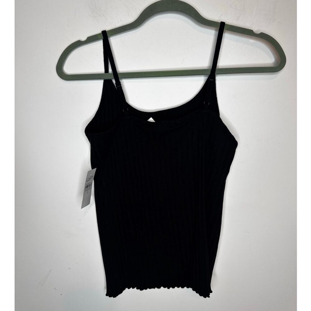 NWT LOFT Black Ribbed Lettuce Hem Cami Spaghetti Strap Tank Top Women Size S